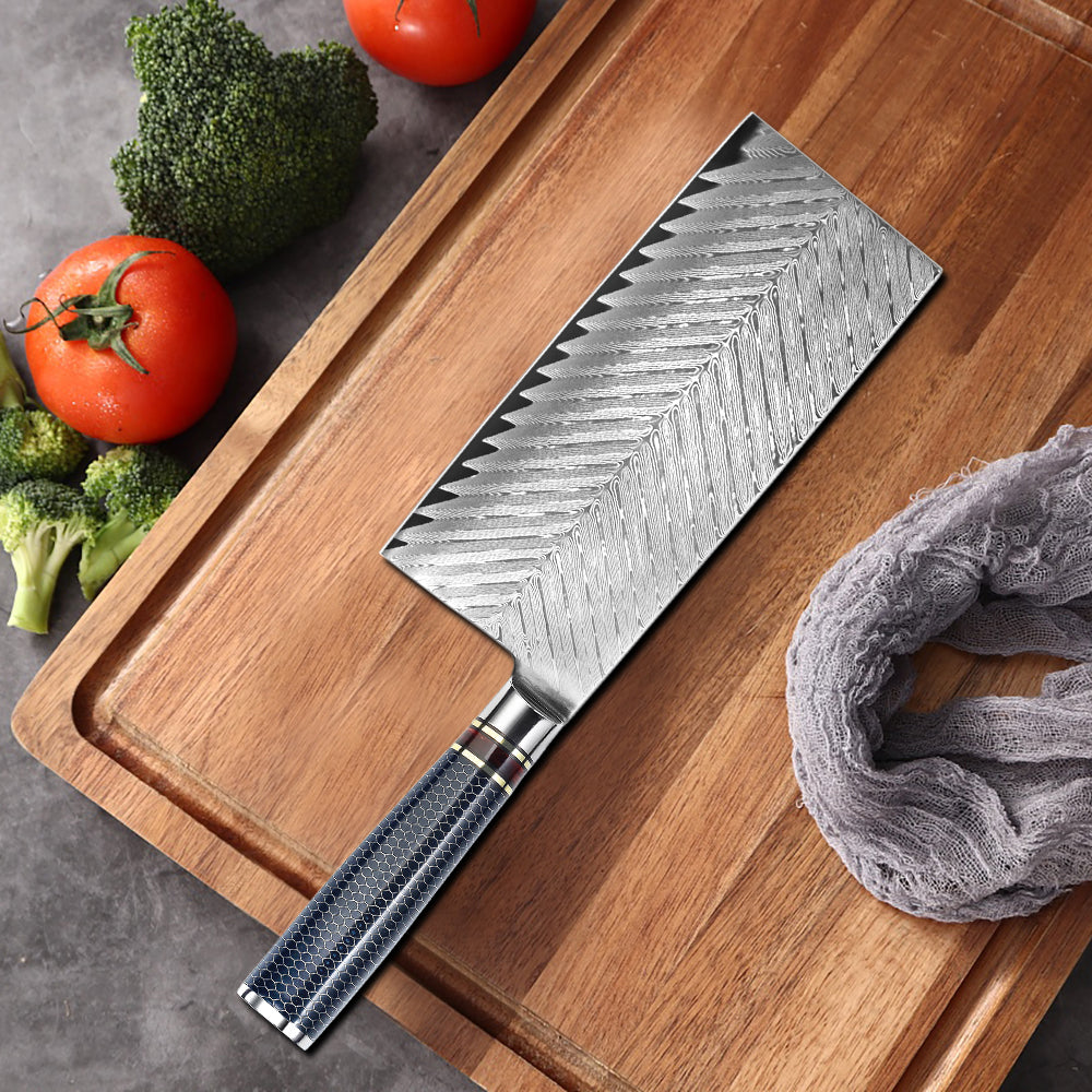 7 Inch Chinese Chef Knife Damascus Steel Blade Cleaver Slicing