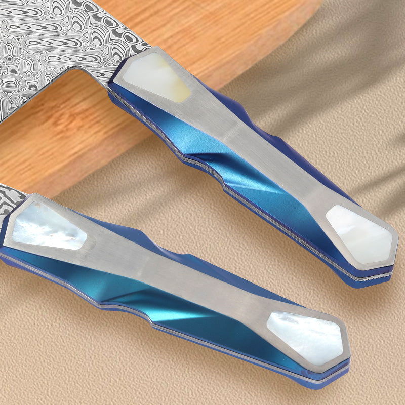 LAMBO FUTURISM Kitchen Chef's Knife, Damasteel Powder Steel, Titanium&Mother of Pearl