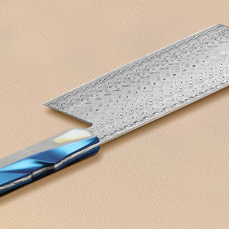 LAMBO FUTURISM Kitchen Chef's Knife, Damasteel Powder Steel, Titanium&Mother of Pearl