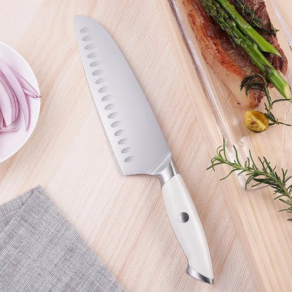 Creme White Series Santoku Knife, Hollow Edge, German 1.4116 Steel, ABS