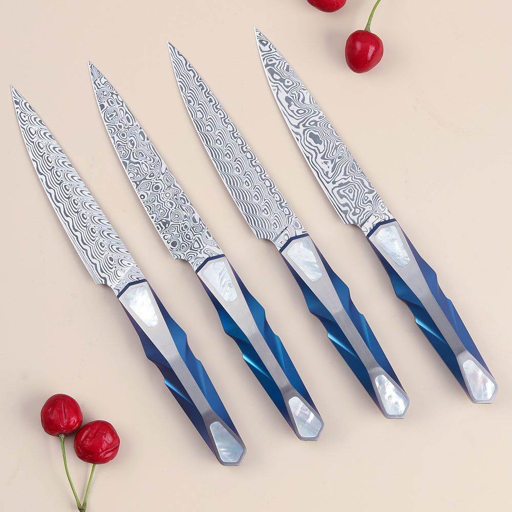 LAMBO FUTURISM 5-Inch Utility Knife, Damasteel Powder Steel, Titanium&Mother of Pearl