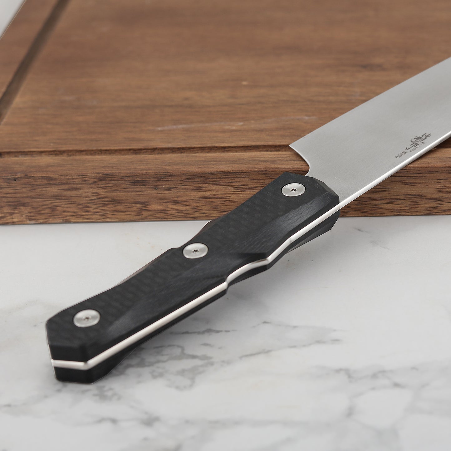 7 Inch Chef's Santuku Knife, M390 Steel, Carbon Fiber Handle