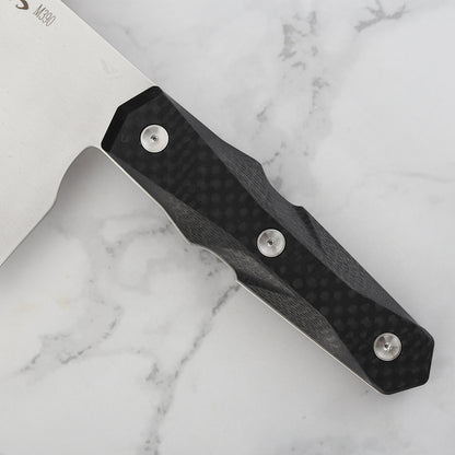 7 Inch Nakiri Slicing Knife, M390 Steel, Carbon Fiber Handle