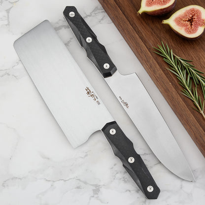 7 Inch Nakiri Slicing Knife, M390 Steel, Carbon Fiber Handle