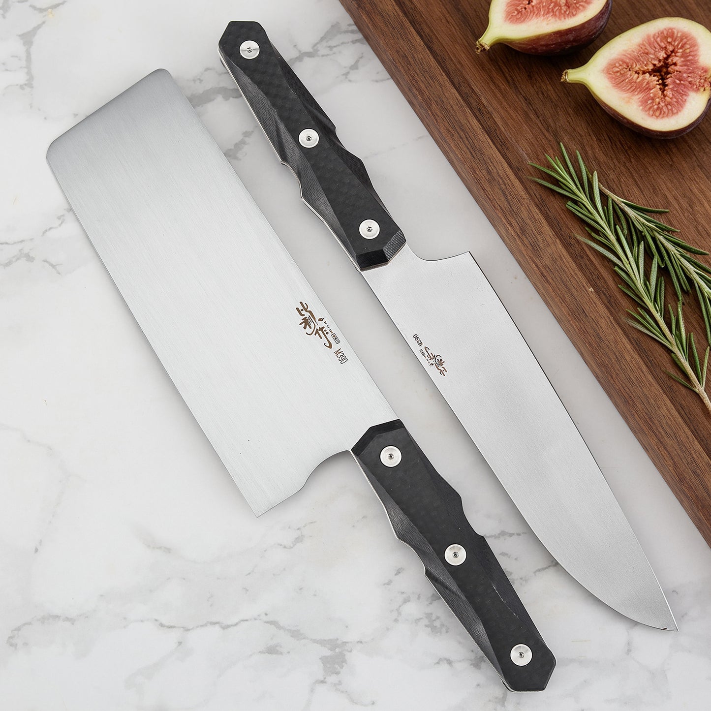 7 Inch Chef's Santuku Knife, M390 Steel, Carbon Fiber Handle