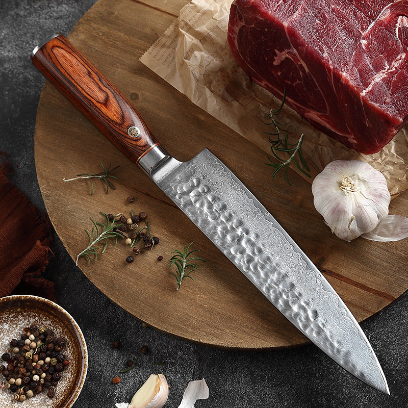 L Series 7.8-Inch Chef Knife, Damascus Steel, Wood, Red