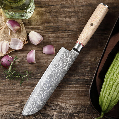 Blonde Series 7-Inch Santoku Knife, Damascus Steel, Wood