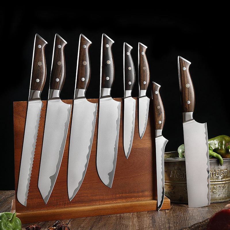 W Series Kitchen Chef Knife Set, Forged Stainless Steel, Brown