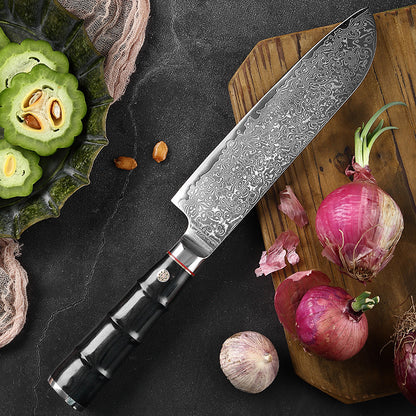 Bamboo Series 7-Inch Santoku Knife, Damascus Steel, Wood