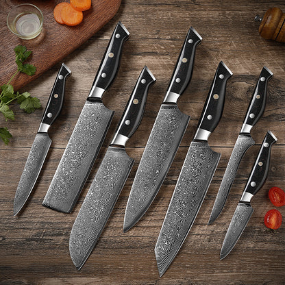 W Series Kitchen Chef Knife Set, Damascus Steel, Black