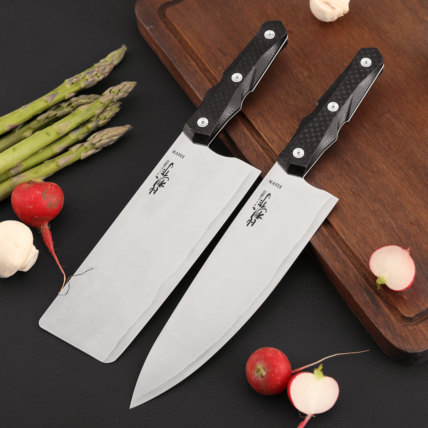 7 Inch Nakiri Knife, S35VN Steel, Carbon Fiber Handle