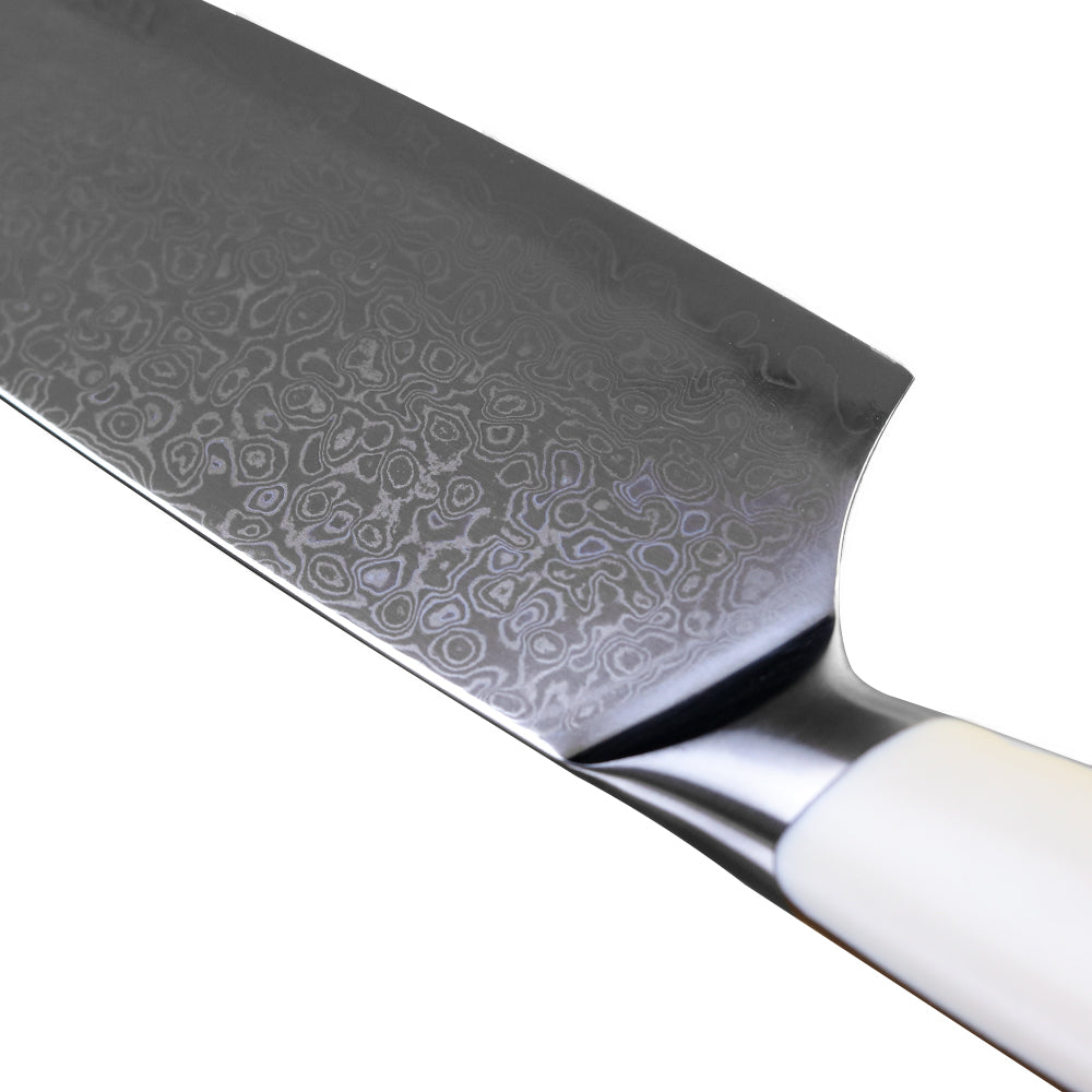 Creme White Series 8 Inch Chef Knife, High Carbon Damascus Steel, ABS