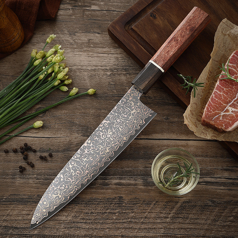 7.8-Inch Chef Knife, Copper Damascus Steel, Ebony Wood