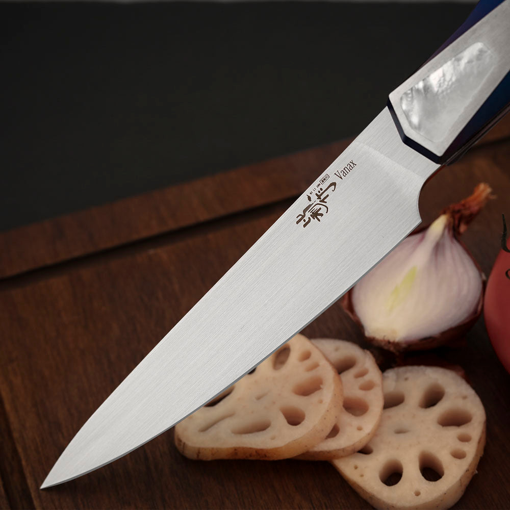 Custom Kitchen Utility Knife, Vanax Superclean Steel, Titanium