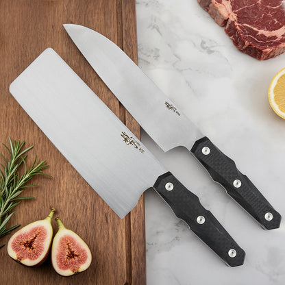 7 Inch Chef's Santuku Knife, M390 Steel, Carbon Fiber Handle