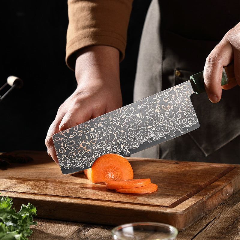 Copper Damascus Series Japanese Kitchen Knife, Stable Wood