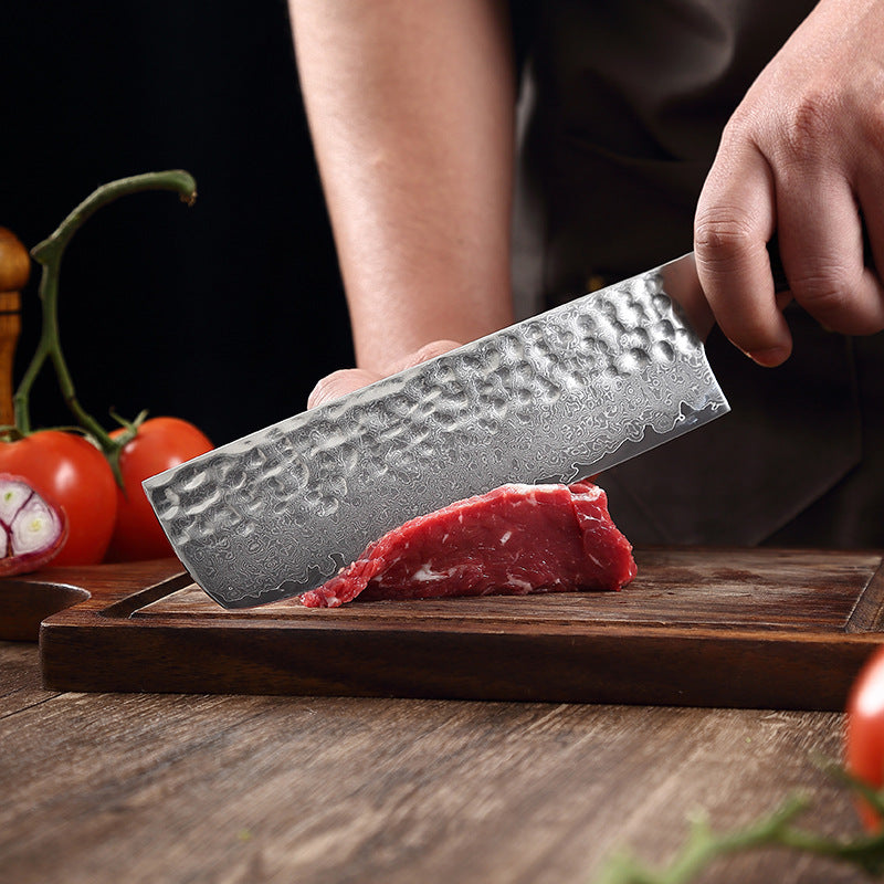 T Series 6.6-Inch Hammered Nakiri Knife, Damascus Steel, Wood