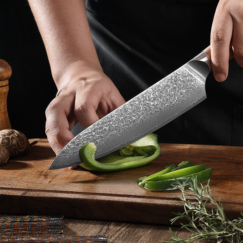 7.9-Inch Damascus Japanese Kitchen Chef Knife, Olive Wood