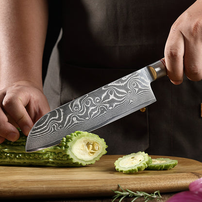 Blonde Series 7-Inch Santoku Knife, Damascus Steel, Wood