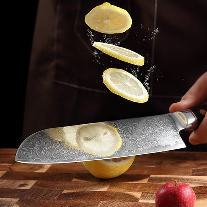 Bamboo Series 7-Inch Santoku Knife, Damascus Steel, Wood