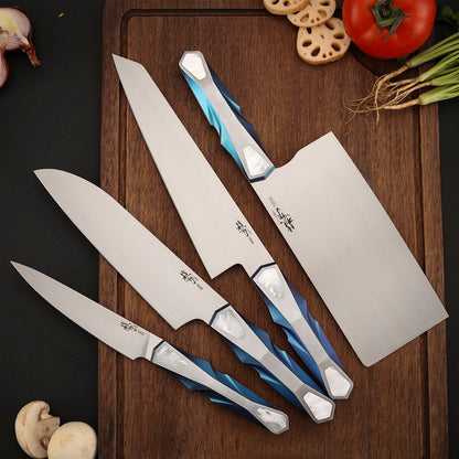 Custom Kitchen Santoku Knife, Vanax Superclean Steel, Titanium