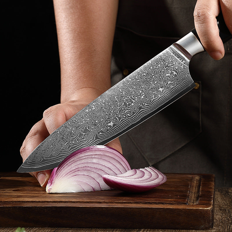 W Series Kitchen Chef Knife Set, Damascus Steel, Black