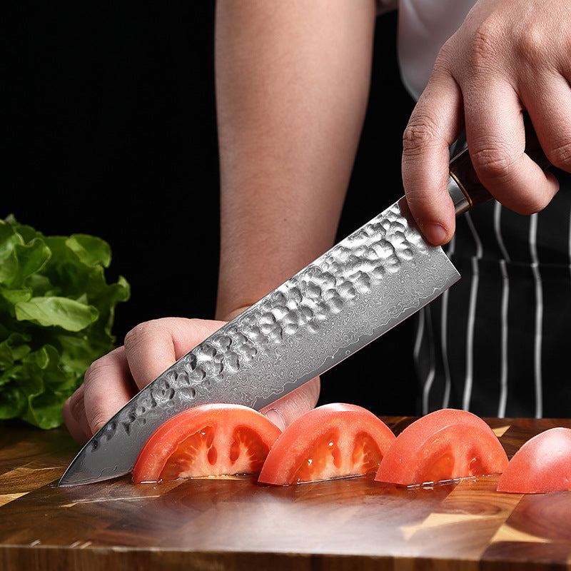 L Series 7.8-Inch Chef Knife, Damascus Steel, Wood, Red