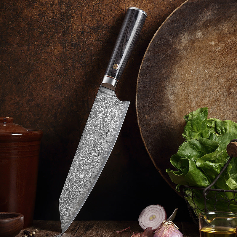 T Series 8-Inch Kiritsuke Knife, Damascus Steel, Wood