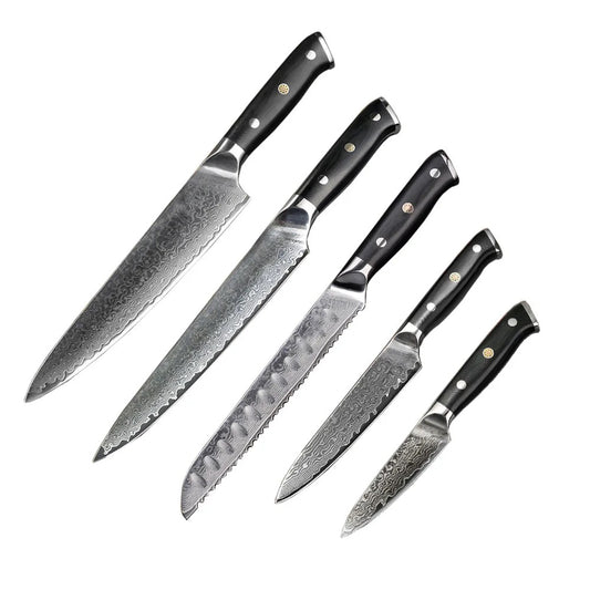 Classic 5-Pieces Knife Set, Damascus Steel, G10