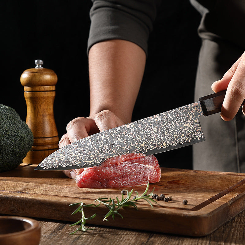 7.8-Inch Chef Knife, Copper Damascus Steel, Ebony Wood