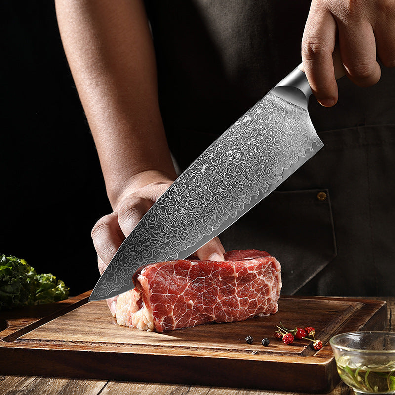 Creme White Series 8 Inch Chef Knife, High Carbon Damascus Steel, ABS