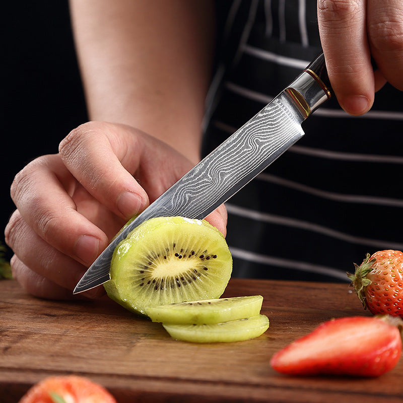 L Series 4.8-Inch Utility Knife, Damascus Steel, Wood