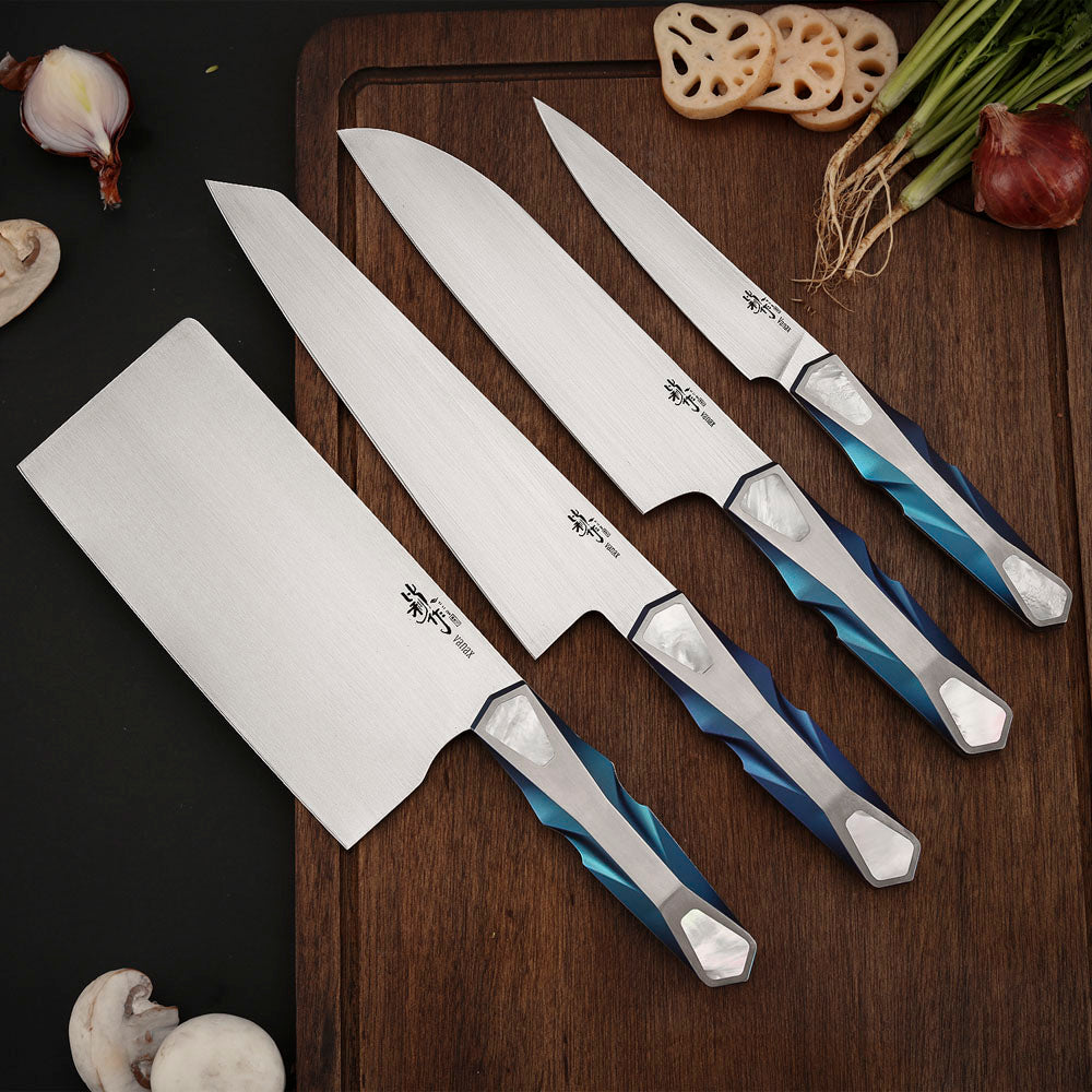Custom Kitchen Utility Knife, Vanax Superclean Steel, Titanium