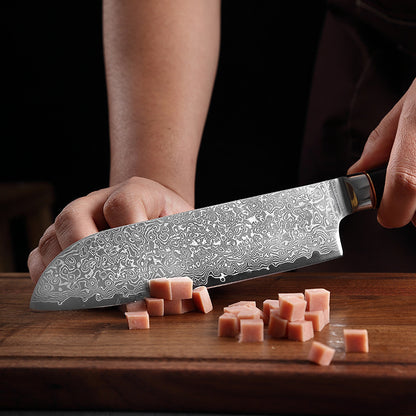 Bamboo Series 7-Inch Santoku Knife, Damascus Steel, Wood