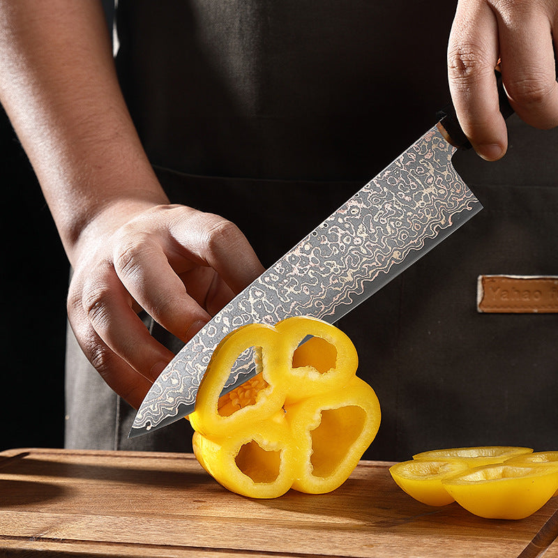 7.8-Inch Chef Knife, Copper Damascus Steel, Ebony Wood