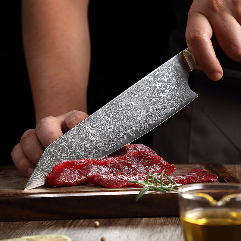 T Series 8-Inch Kiritsuke Knife, Damascus Steel, Wood