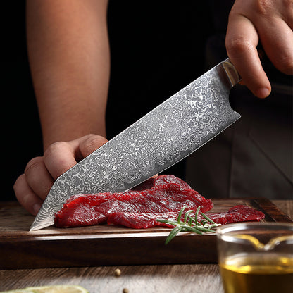 T Series 8-Inch Kiritsuke Knife, Damascus Steel, Wood
