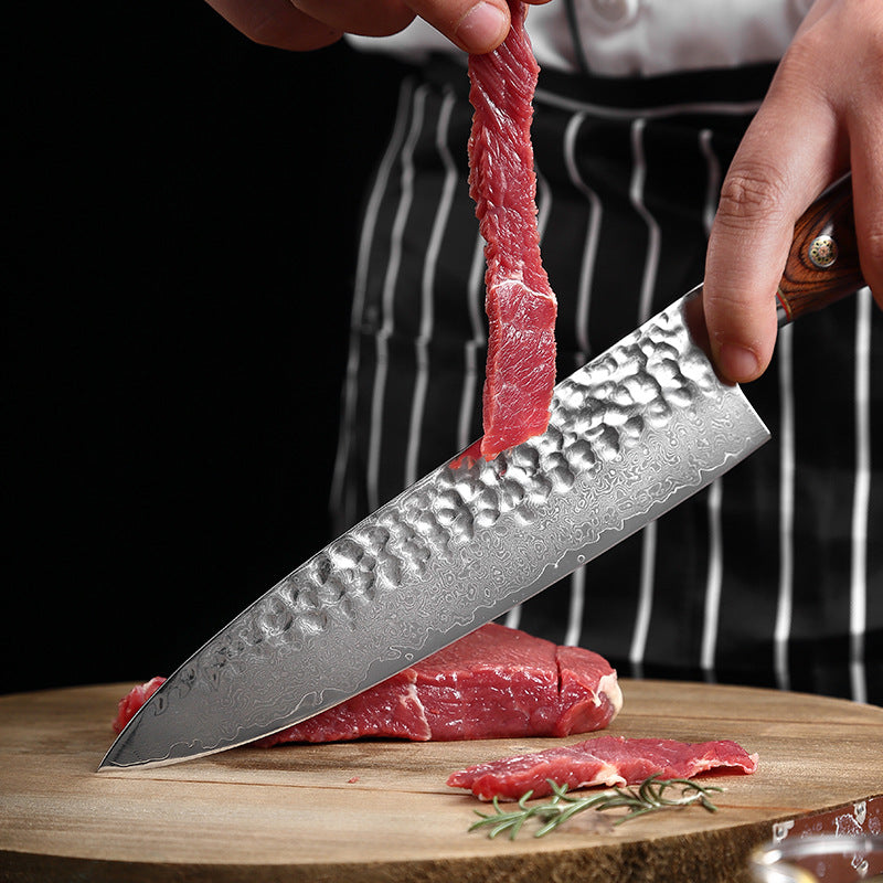 L Series 7.8-Inch Chef Knife, Damascus Steel, Wood, Red