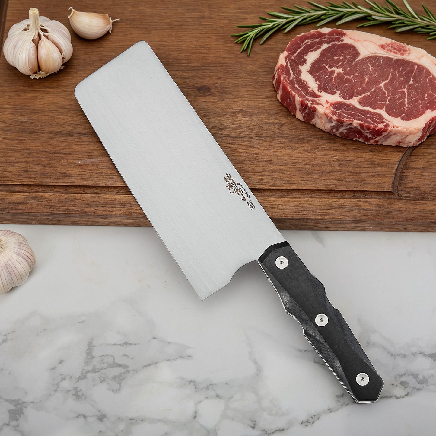 7 Inch Nakiri Slicing Knife, M390 Steel, Carbon Fiber Handle