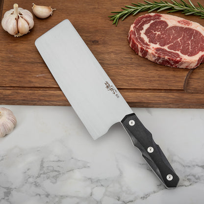 7 Inch Nakiri Slicing Knife, M390 Steel, Carbon Fiber Handle