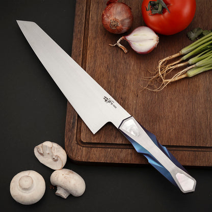 Custom Kitchen Kiritsuke Knife, Vanax Superclean Steel, Titanium
