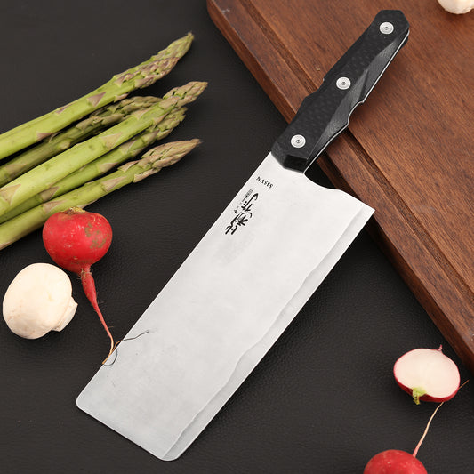 7 Inch Nakiri Knife, S35VN Steel, Carbon Fiber Handle