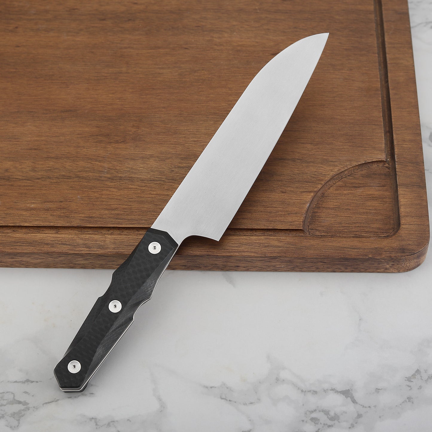 7 Inch Chef's Santuku Knife, M390 Steel, Carbon Fiber Handle