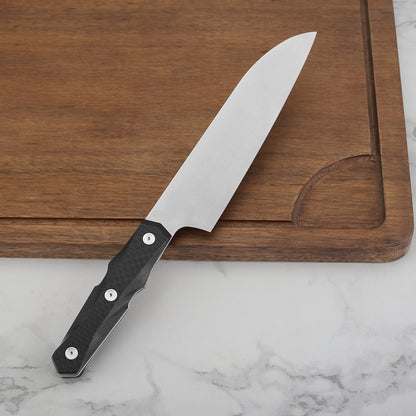 7 Inch Chef's Santuku Knife, M390 Steel, Carbon Fiber Handle