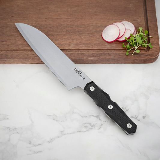 7 Inch Chef's Santoku Knife, M390 San Mai Steel, Carbon Fiber Handle