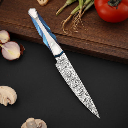 Custom 5-Inch Utility Knife, Damasteel Powder Steel, Titanium&Mother of Pearl