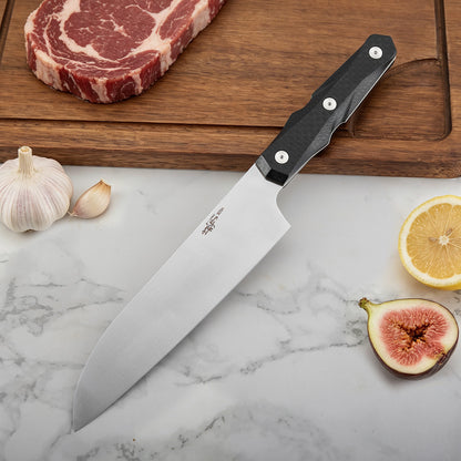 7 Inch Chef's Santuku Knife, M390 Steel, Carbon Fiber Handle