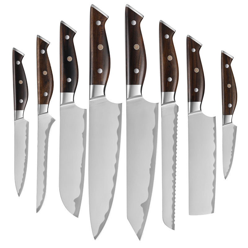 W Series Kitchen Chef Knife Set, Forged Stainless Steel, Brown