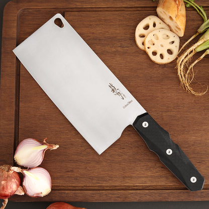 7 Inch Chinese Cleaver Knife, CobalMax Steel, Carbon Fiber Handle