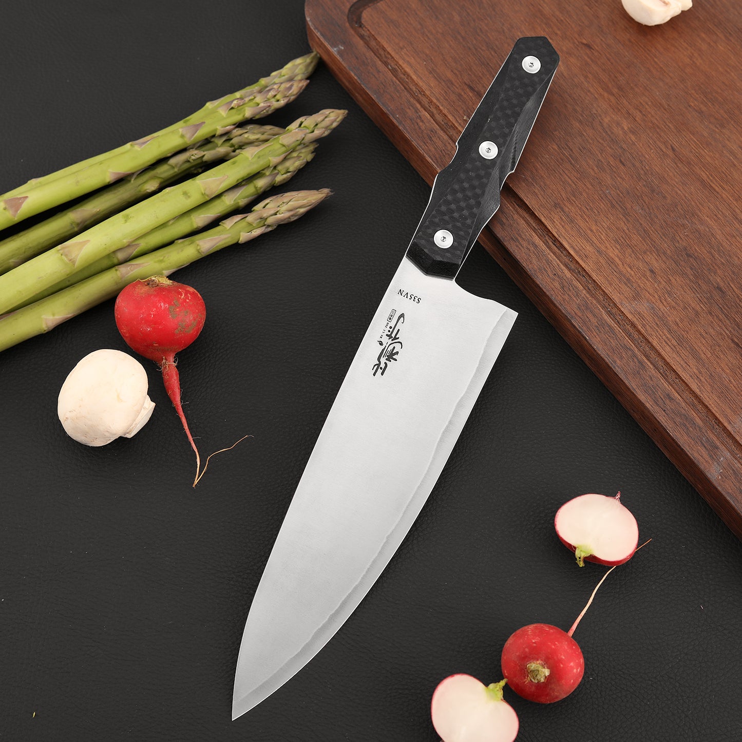 8 Inch Chef Knife, S35VN Steel, Carbon Fiber Handle